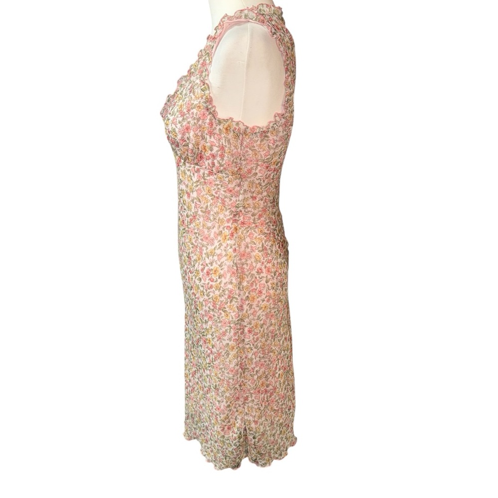 City Triangles Pink Floral Ruffle V-Neck Mesh Mini Dress Y2K Small/Medium - Picture 5 of 10